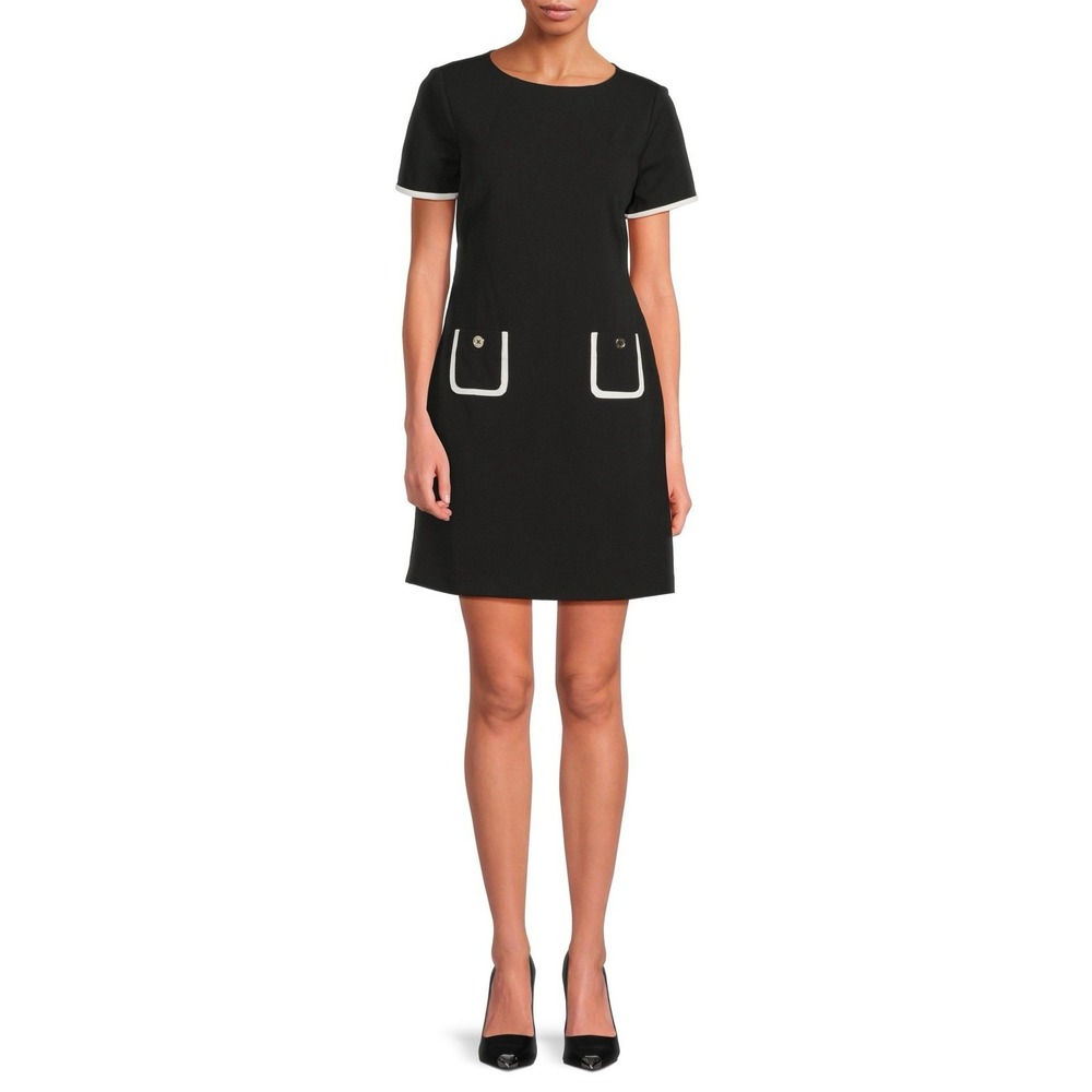 Tommy Hilfiger Women's 14 Contrast Trim Mini T-Shirt Dress 60s 70s Black NEW - Picture 6 of 6